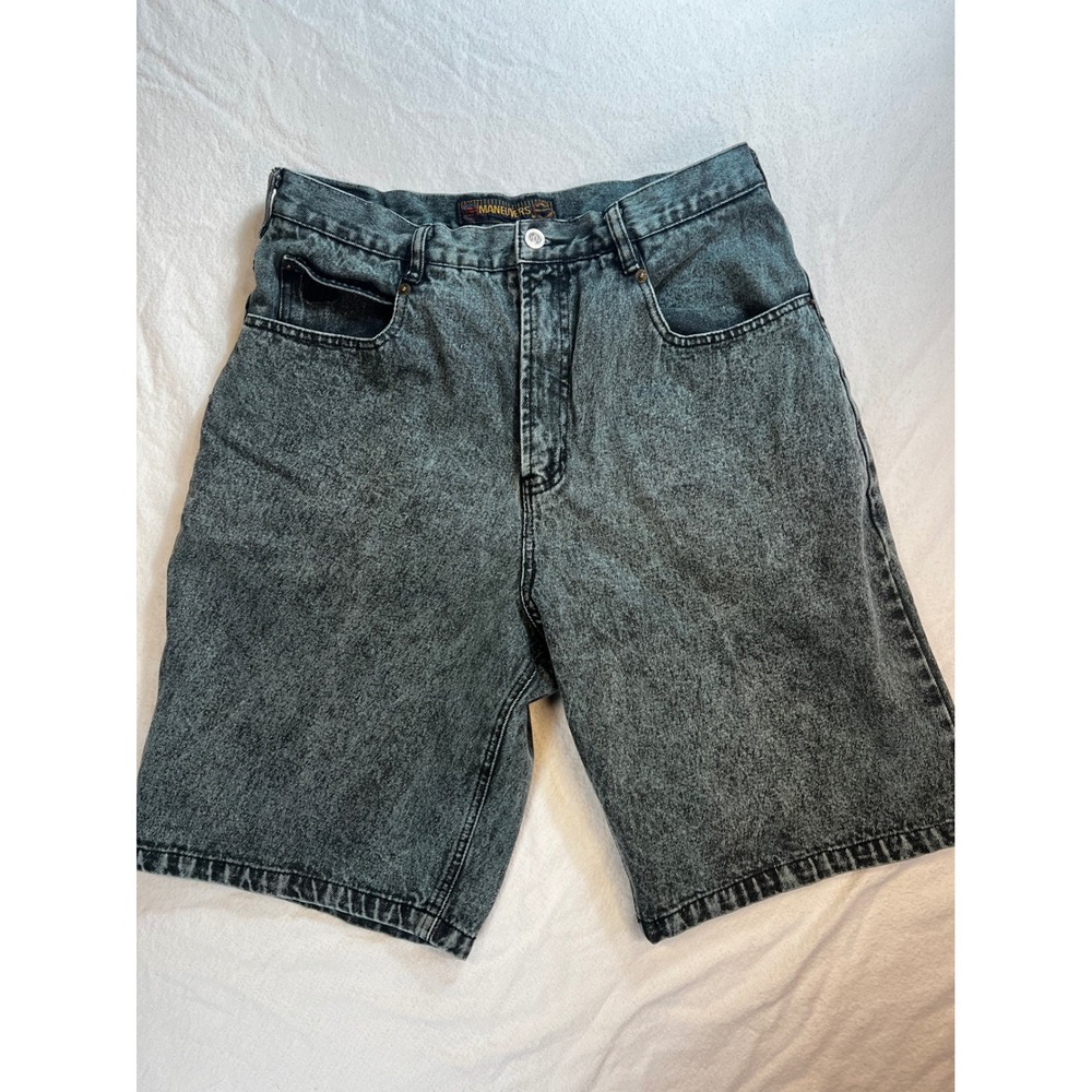 Maneuvers Vintage Mens Acid Wash Grey Denim Carpenter Shorts Size 34 Hammer Loop